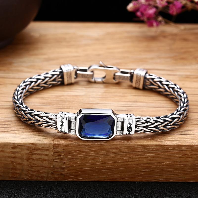 Bracelet torsadé tissé en strass carré bleu-GNK